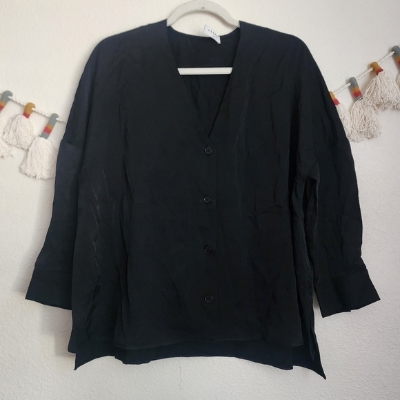 Sandro Black Button Down Boxy Viscose Top Business Minimalist Designer Formal 4 - Picture 1 of 13